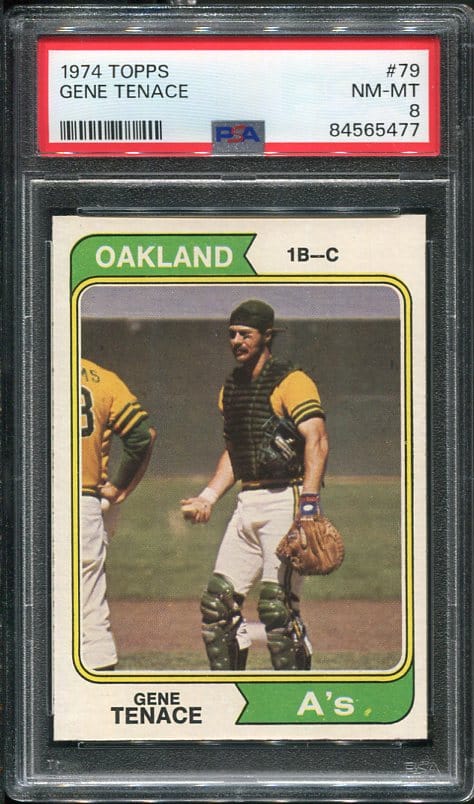 Authentic 1974 Topps #79 Gene Tenace PSA 8 Baseball Card