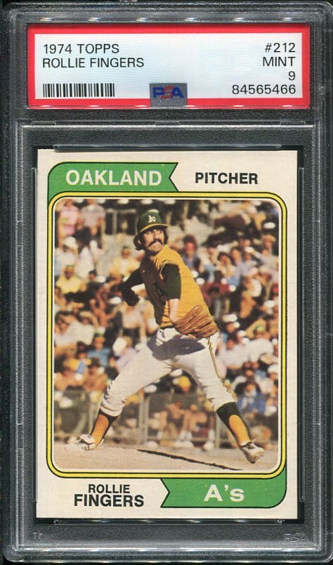 Authentic 1974 Topps #212 Rollie Fingers PSA 9 Baseball Card