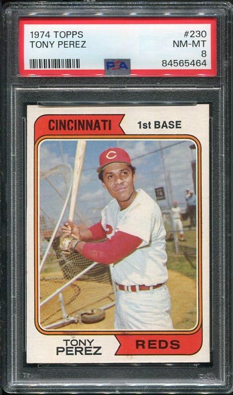 Authentic 1974 Topps #230 Tony Perez PSA 8 Baseball Card