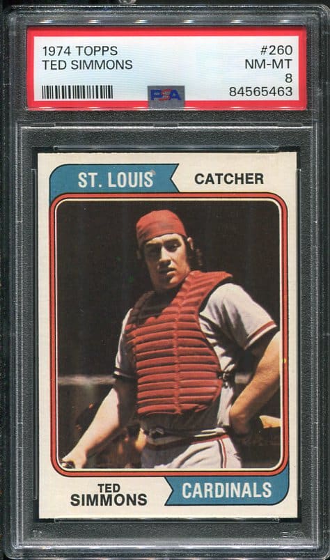 Authentic 1974 Topps #260 Ted Simmons PSA 8 Baseball Card