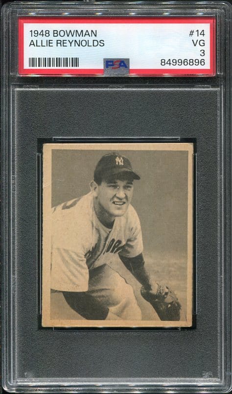 Authentic 1948 Bowman #14 Allie Reynolds PSA 3 Rookie Baseball Card