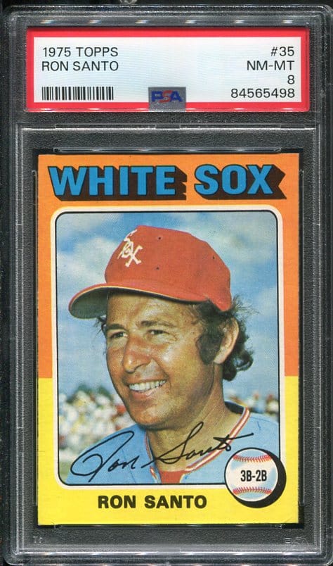 Authentic 1975 Topps #35 Ron Santo PSA 8 Baseball Card