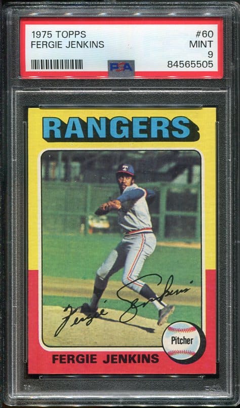 Authentic 1975 Topps #60 Fergie Jenkins PSA 9 Baseball Card