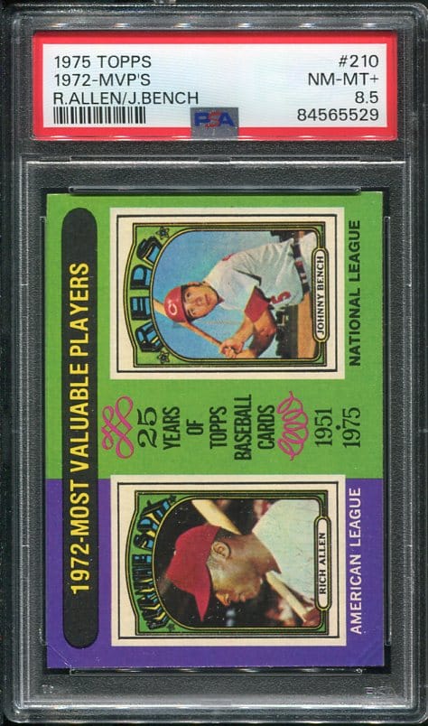 Authentic 1975 Topps 210 Rich Allen/Johnny Bench PSA 8.5 Baseball Card