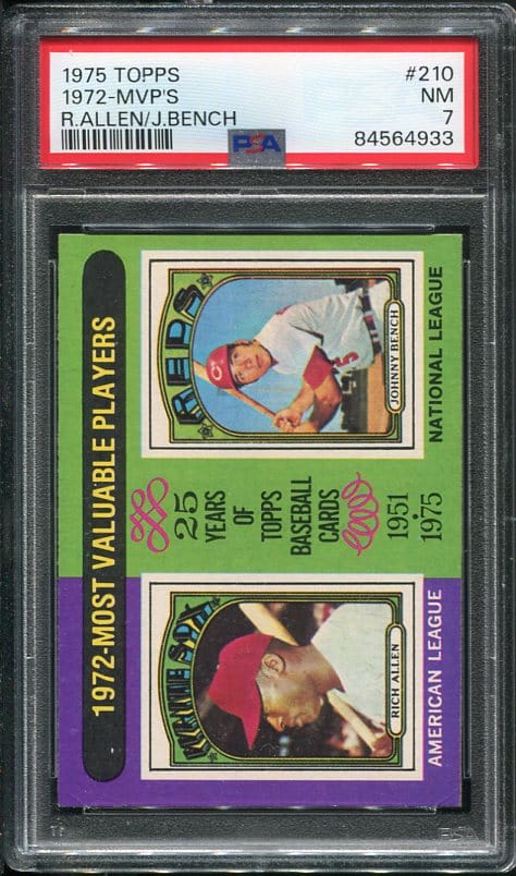 Authentic 1975 Topps 210 Rich Allen/Johnny Bench PSA 7 Baseball Card