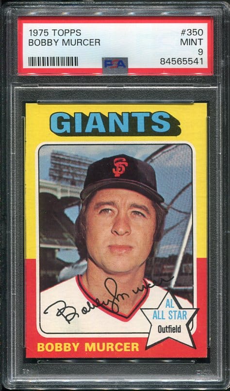 Authentic 1975 Topps #350 Bobby Murcer PSA 9 Baseball Card