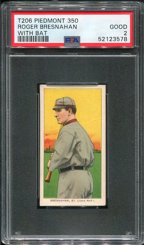 1909-11 T206 Piedmont 350 Roger Bresnahan (With Bat) PSA 2 Baseball Card