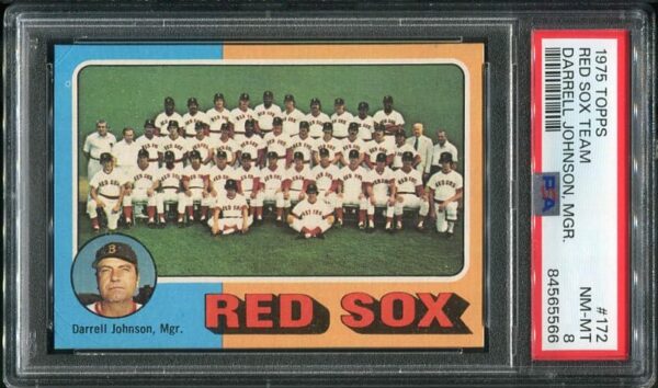 Authentic 1975 Topps #172 Red Sox Team PSA 8 Baseball Card