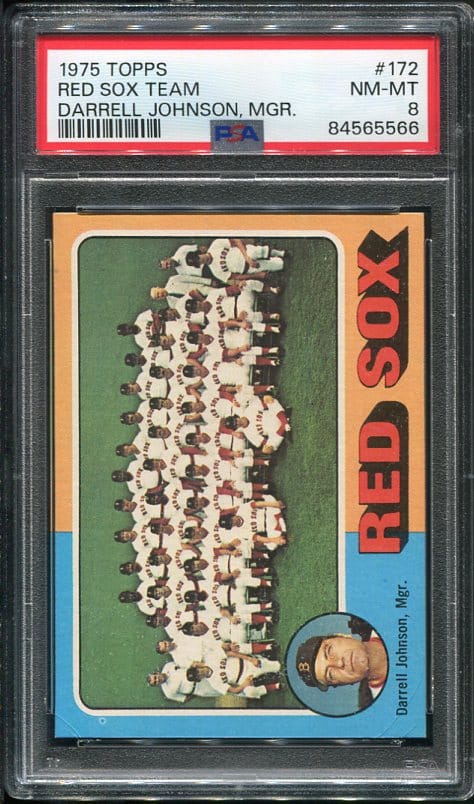 Authentic 1975 Topps #172 Red Sox Team PSA 8 Baseball Card