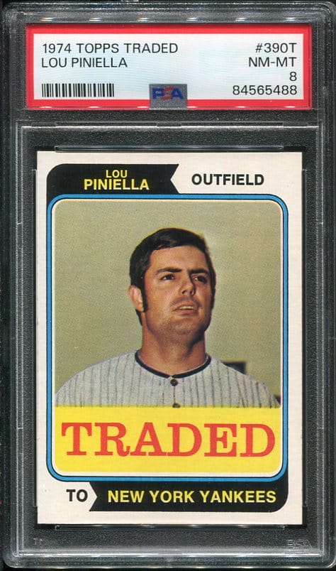 Authentic 1974 Topps Traded #390T Lou Piniella PSA 8 Baseball Card