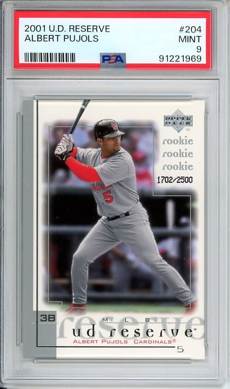 Authentic 2001 U.D. Reserve #204 Albert Pujols PSA 9 Baseball Card