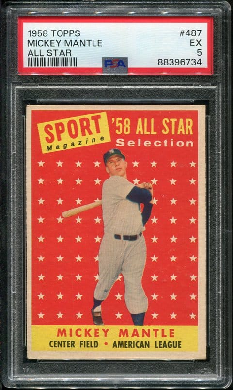 Authentic 1958 Topps #487 Mickey Mantle All Star PSA 5 Baseball Card