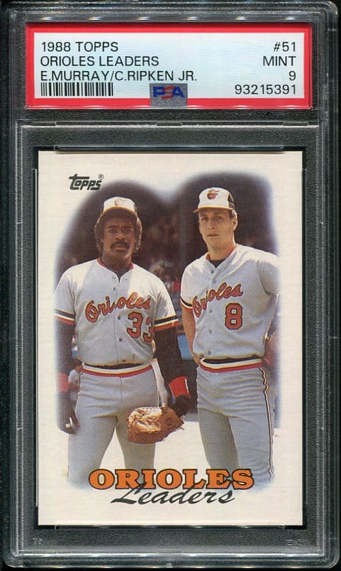 1988 Topps #51 Orioles Leaders Eddie Murray/Cal Ripken, Jr. PSA 9 Baseball Card