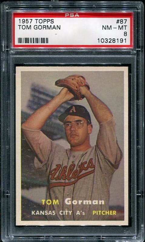 Authentic 1957 Topps #87 Tom Gorman PSA 8 Vintage Baseball Card