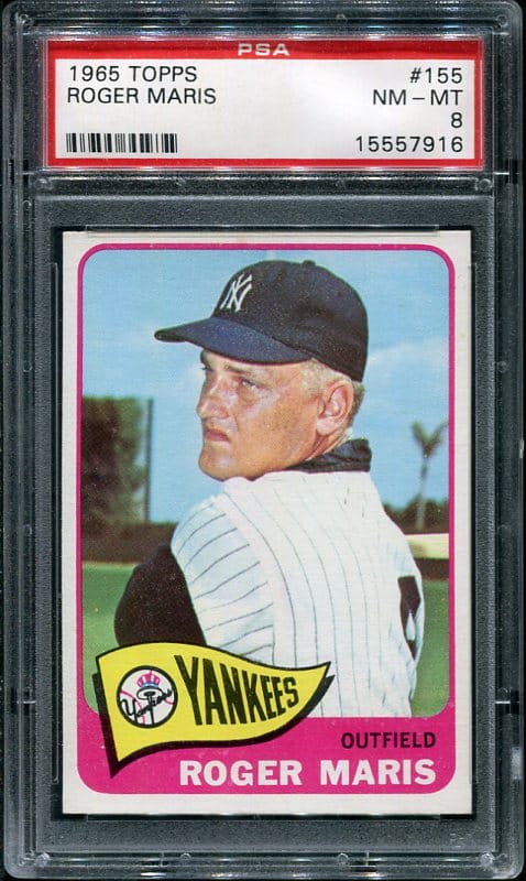 Authentic 1965 Topps #155 Roger Maris PSA 8 Baseball Card