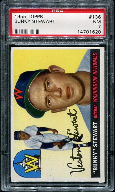 Authentic 1955 Topps #136 Bunky Stewart PSA 7 Baseball Card