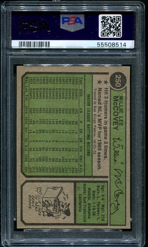 1974 Topps #250 Willie McCovey (San Diego) PSA 8 HOF (55508514) - All ...