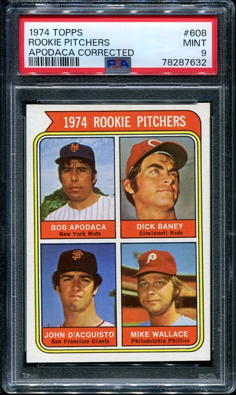 Authentic 1974 Topps #608 Rookie Pitchers PSA 9 Baseball Card