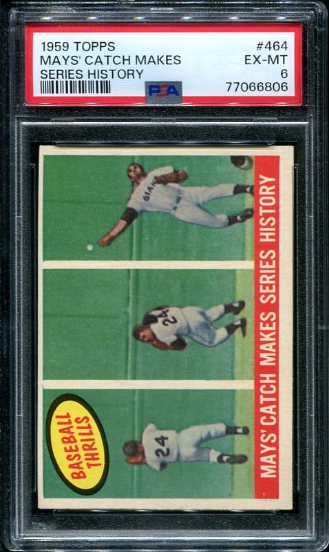 Authentic 1959 Topps #464 Mays Catch Makes History PSA 6 Baseball Card