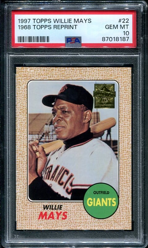 Authentic 1997 Topps Willie Mays #22 1968 Topps PSA 10 REPRINT Baseball Card