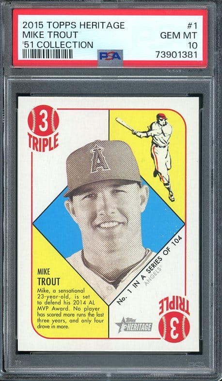 Authentic 2015 Topps Heritage #1 Mike Trout PSA 10 Baseball Card