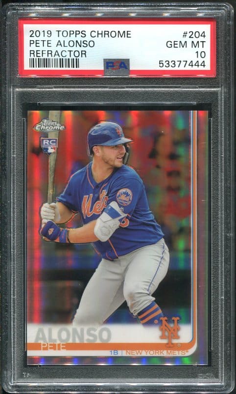 Authentic 2019 Topps Chrome #204 Pete Alonso Refractor Rookie PSA 10 Baseball Card