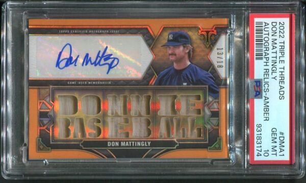 Authentic Autographed 2022 Triple Threads Don Mattingly Amber PSA 10 Baseball Card