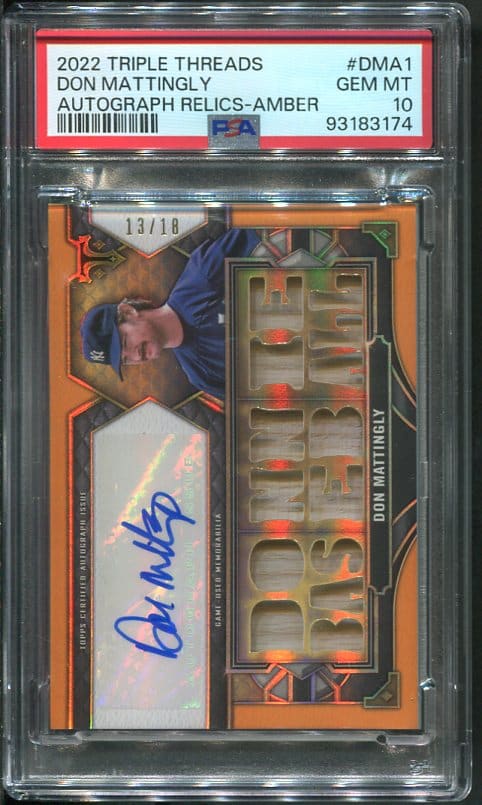 Authentic Autographed 2022 Triple Threads Don Mattingly Amber PSA 10 Baseball Card