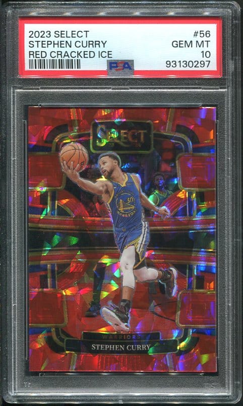 Authentic 2023 Panini Select Stephen Curry Red Cracked Ice PSA 10 Basketball Card