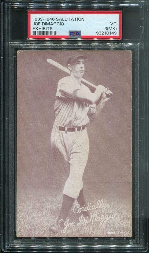 Authentic 1939-1946 Salutation Exhibits Joe DiMaggio PSA 3(MK) Baseball Card