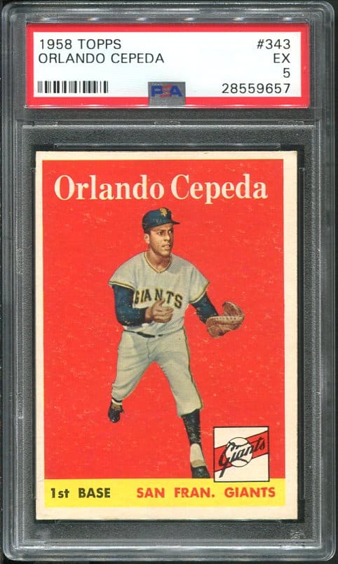 Authentic 1958 Topps #343 Orlando Cepeda PSA 5 Rookie Vintage Baseball Card