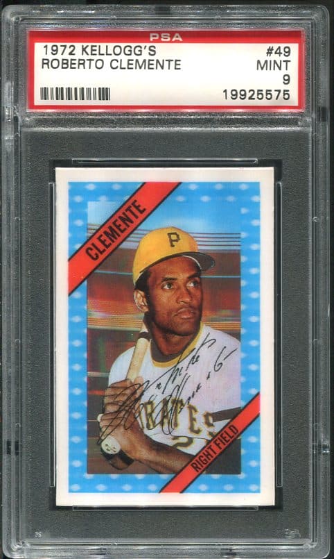 Authentic 1972 Kellogg's #49 Roberto Clemente PSA 9 Baseball Card