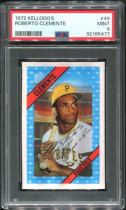 Authentic 1972 Kellogg's #49 Roberto Clemente PSA 9 Baseball Card