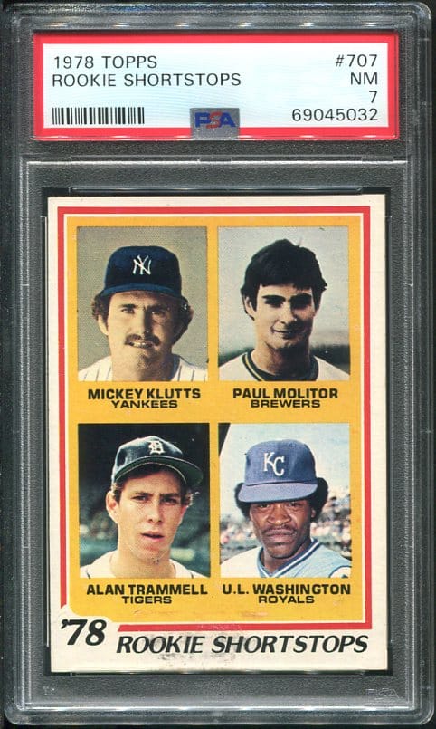 Authentic 1978 Topps Rookie Shortstops #707 Paul Molitor/Alan Trammell PSA 7 Rookie Baseball Card