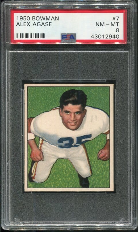 Authentic 1950 Bowman #7 Alex Agase PSA 8 Football Card