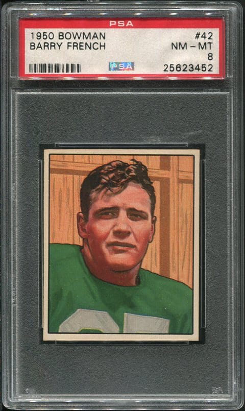 Authentic 1950 Bowman #42 Barry French PSA 8 Football Card