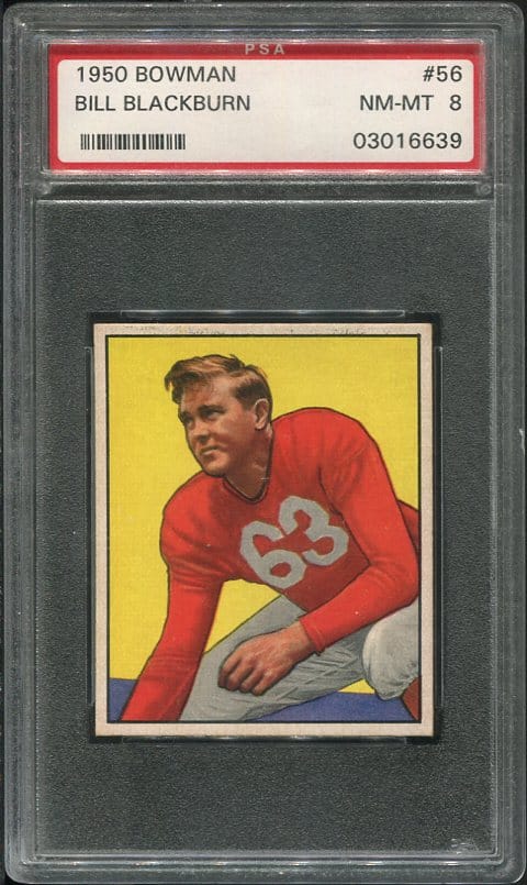 Authentic 1950 Bowman #56 Bill Blackburn PSA 8 Football Card