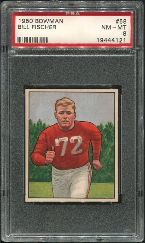 Authentic 1950 Bowman #58 Bill Fischer PSA 8 Football Card