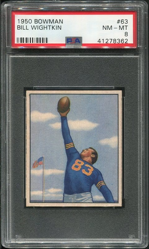 Authentic 1950 Bowman #63 Bill Wightkin PSA 8 Football Card