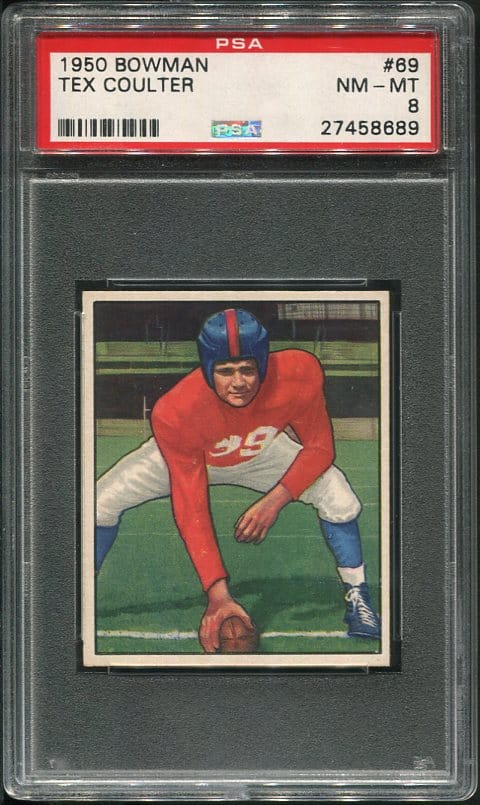 Authentic 1950 Bowman #69 Tex Coulter PSA 8 Football Card