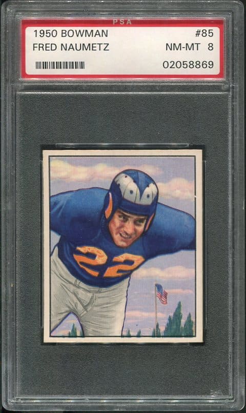 Authentic 1950 Bowman #85 Fred Naumetz PSA 8 Football Card