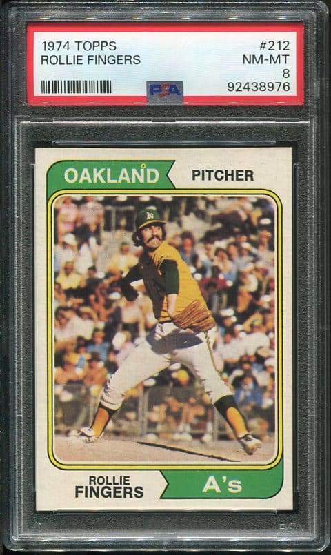 Authentic 1974 Topps #212 Rollie Fingers PSA 8 Baseball Card