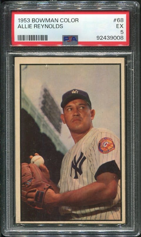 Authentic 1953 Bowman Color #68 Allie Reynolds PSA 5 Baseball Card