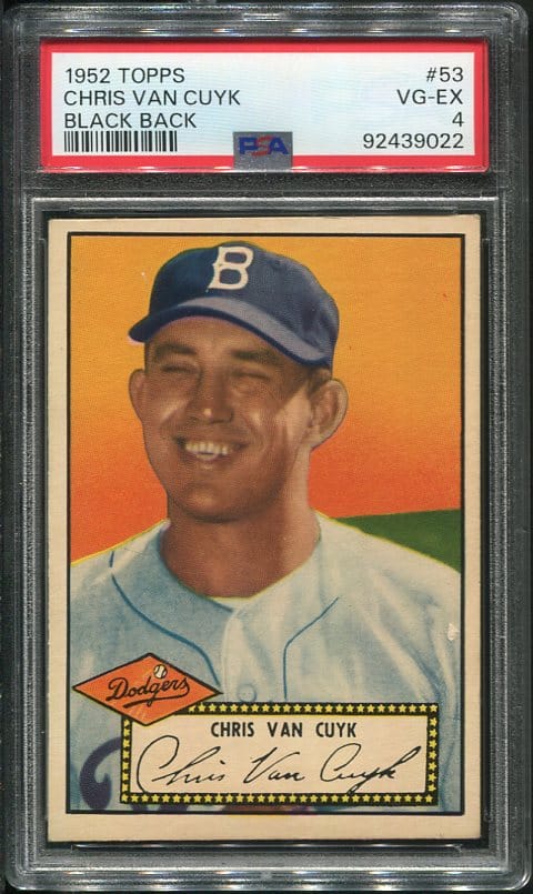 Authentic 1952 Topps #53 Chris Van Cuyk PSA 4 Black Back Baseball Card