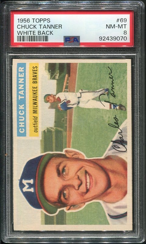 Authentic 1956 Topps #69 Chuck Tanner PSA 8 Baseball Card