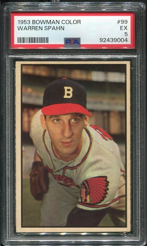 Authentic 1953 Bowman Color #99 Warren Spahn PSA 5 Baseball Card