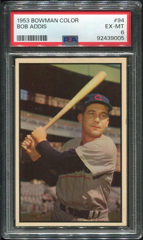 Authentic 1953 Bowman Color #94 Bob Addis PSA 6 Baseball Card