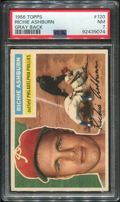 Authentic 1956 Topps #120 Richie Ashburn PSA 7 Baseball Card