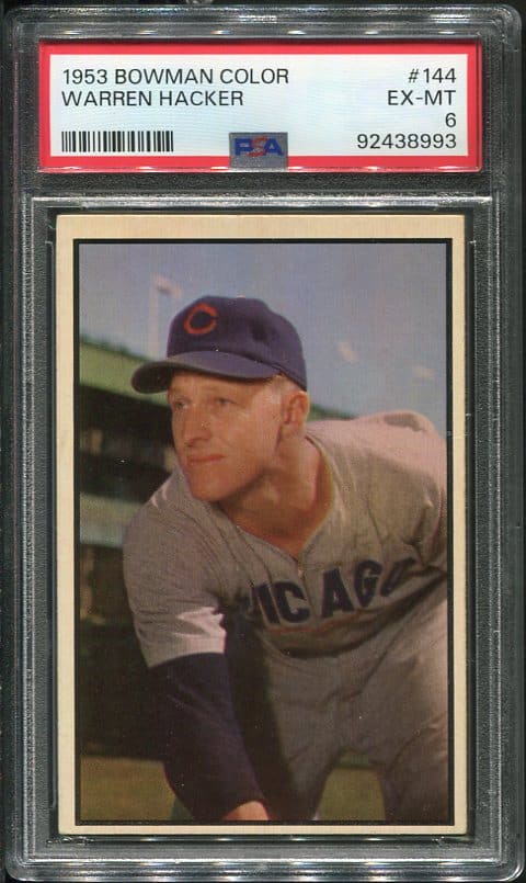 Authentic 1953 Bowman Color #144 Warren Hacker PSA 6 Baseball Card