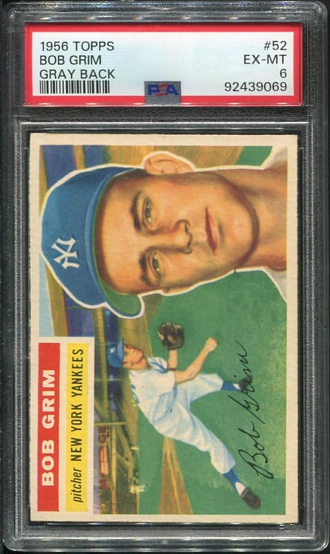 Authentic 1956 Topps #52 Bob Grim PSA 6 Baseball Card